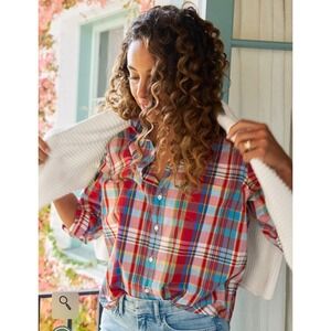 Frank & Eileen EILEEN Plaid Button Down Shirt Red Blue Cotton Size S